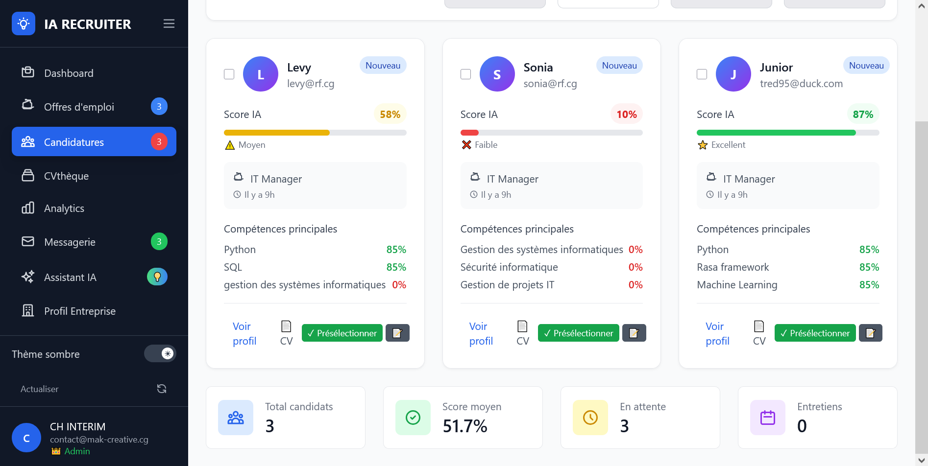 Interface de scoring IA