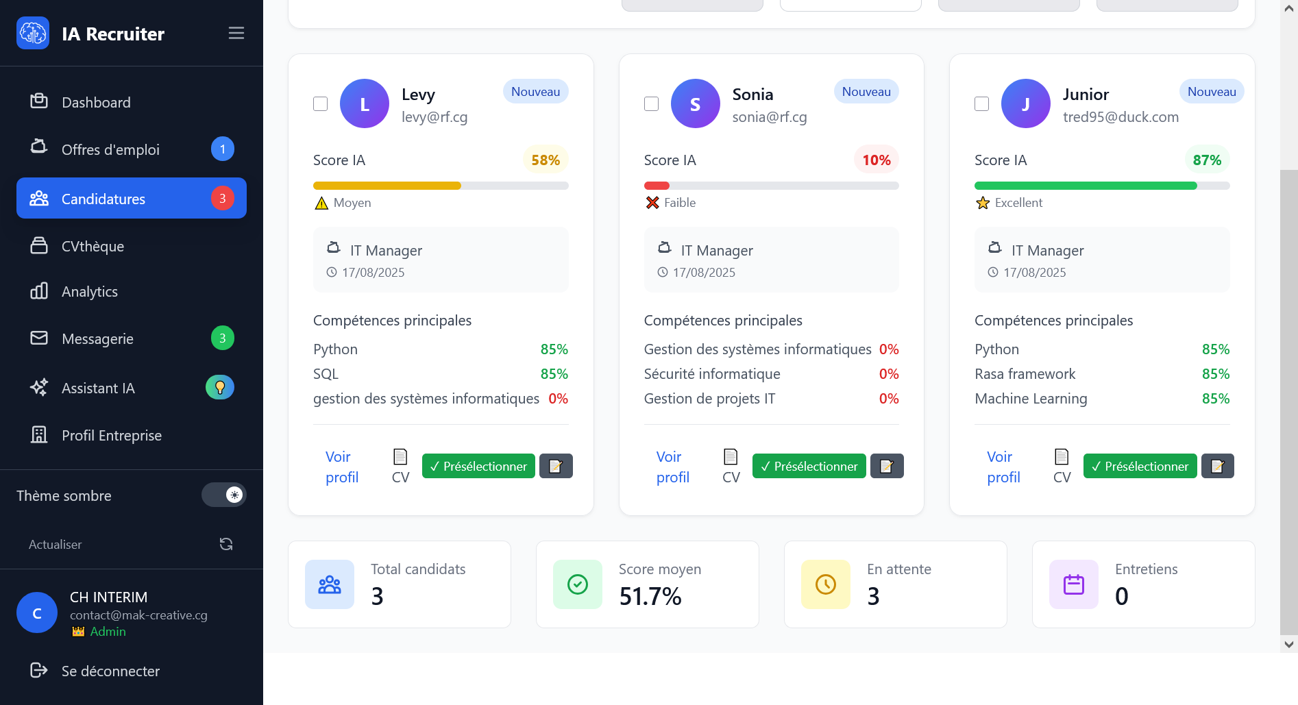 Interface de scoring IA